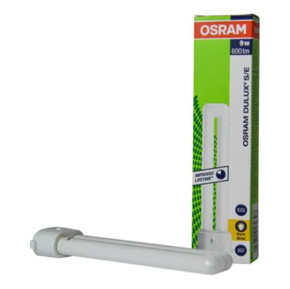OSRAM DULUX S 9W/840 CFL - Energy-saving compact fluorescent lamp delivering cool white illumination with high efficiency, designed for general indoor lighting applications in residential and commercial spaces with excellent color rendering and long lifes